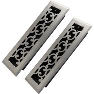2x10 Inches 2 Pack Heavy Duty Walkable Floor Register - Easy Adjust Air Supply Lever Decorative Floor Vent Covers - Savannah Design Vent Covers for Home - Satin Nickel