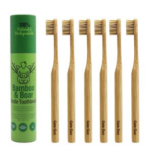 Gaia Guy Natural Bristle Bamboo Toothbrush (NO Nylon - Boar Hair ONLY) - Totally Compostable & Biodegradable Boar Bristle and Bamboo Toothbrushes - Zero Waste - 5-Pack