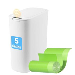 FRESHLIX Automatic Motion Sensor Bathroom Trash Can with Lid, 5 Gallon Touchless Trash Bin,Smart Electric Narrow Waterproof Garbage Bin for Toilet, Office, Bedroom, Living Room, Dorm (White