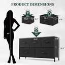 5-Drawer Dresser for Bedroom, Anti-Tip Wide Storage Organizer Fabric Chest of Drawers TV Stand for 45" TV with Wooden Top and Metal Frame for Closet, Living Room, Hallway, Entryway, Black, 11.8"D x 39.4"W x 20.9"H