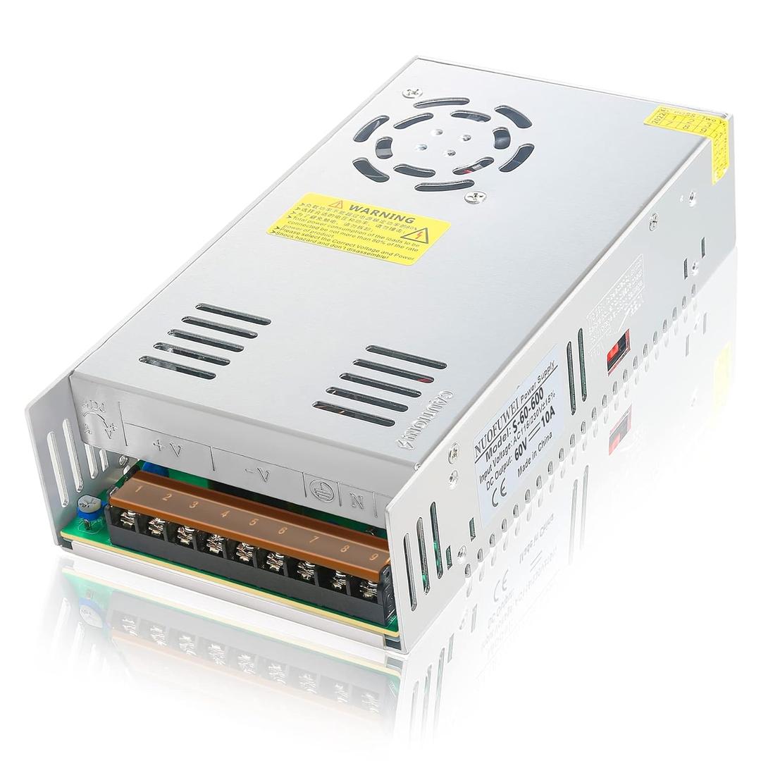DC 60V 10A 600W Switching Power Supply Adapter 110V AC to 60V DC Converter Power Supply Transformer SMPS for 60Volt Drive Sensor System Lamp Meter Controller Servos Electric Motor