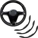 3PCS Segmented Car Steering Wheel Cover, Non-Slip Carbon Fiber Leather Steering Wheel Protector, Anti-Skid Steering Wheel Cover for Most Cars, Universal Interior Car Accessories (Black)