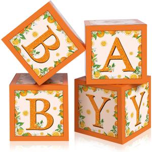 Sabary Baby Boxes with Letters for Baby Shower, Orange Baby Shower Backdrop Blocks Box Birthday Party Gender Reveal Photo Props for Baby Shower Decorations