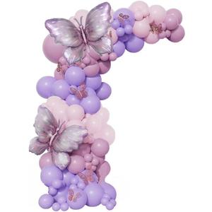 Uniquer Butterfly Theme Balloon Arch Kit, Pink Purple Latex Balloons Garland Kit with Purple Butterfly Shape Foil Balloon, Girl Birthday Party Decorations