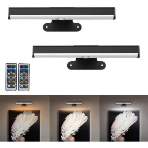2PACK Picture Light LED Battery Operated Wall Light for Paintings,Wireless Dimmable Frame Light with Remote,3 Lighting Display Art Light Magnetic Timer Lights for Artwork Portrait Dartboard Wall Decor