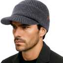 TOP-EX PolarWool 100% Merino Wool Winter Hat for Men Fleece Lined Visor Beanie with Brim Outdoor Knit Cap for Cold Weather (X-Large-XX-Large, Gray)