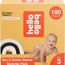 Hello Bello Premium Diapers, Size 3 (14-24 lbs) Surprise Pack for Boys - 100 Count (Pack of 1), Hypoallergenic with Soft, Cloth-Like Feel - Assorted Boy & Gender Neutral Patterns