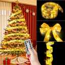 Christmas Decoration 2 inch x 33 Foot LED Christmas Tree Ribbon Light with Remote Control USB Power Supply 8 Lighting Modes Indoor Christmas Holiday Decoration, Golden