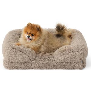 Bedsure Orthopedic Dogs Bed for Small Dogs - Washable Calming Small Dog Bed Waterproof, Comfort Pet Couch with Washable Removable Cover, Supportive Foam Pets Sofa with Nonskid Bottom, Taupe  24"L x 18"W x 6"Th