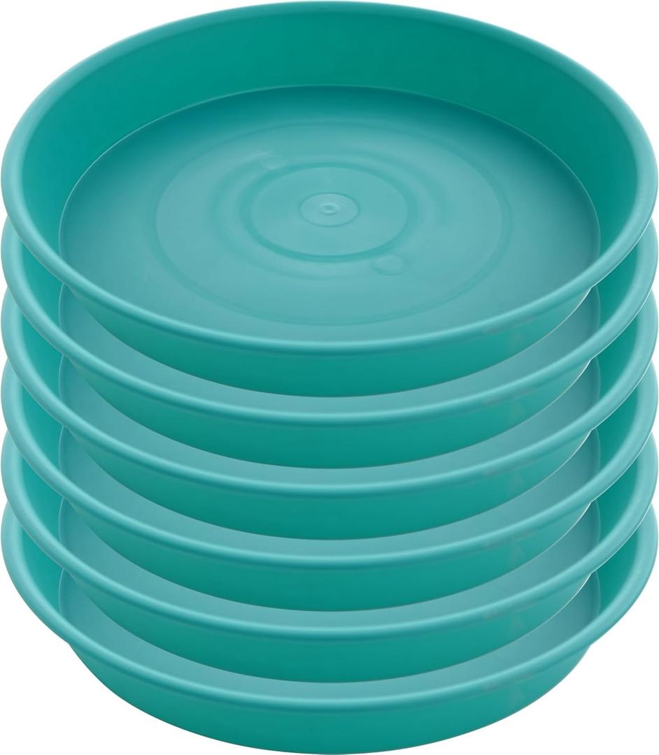 6 Pack of 10 inch Plant Saucer Blue, Heavy Duty Plastic Plant Saucer 10 inch Round, Flower Plant Saucers for Indoors, Plant Trays for Planter (Teal)