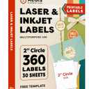 2" Printable Round Labels for Laser and Inkjet Printers - 360 Blank Labels, 30 Sheets of Custom Stickers for Business Logos, Thank You Stickers, QR Codes - Aegis Adhesives Template C004A