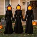Evergreen Set of 3 LED Black Halloween Grim Reaper Stakes | 4 Feet Tall | Weatherproof Battery Operated | Spooky Garden Statue Outdoor Decoration Grass Lawn or Patio