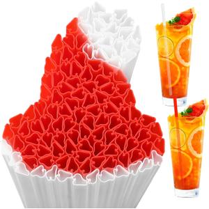 Potchen 50 Pcs Plastic Straws Disposable Drinking Straw Bulk for Summer Hawaii Game Fruit Party Supplies(Red,White,Christmas Hat)