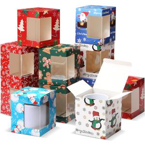 Harloon 36 Pack Christmas Gift Boxes for Sublimation Mugs Transparent Mug Boxes Wine Glass Gift Packaging Box for Blanks Sublimation Coffee Mugs 11oz, 12oz, 15oz Ceramic Gift Wrapping(Snowman)