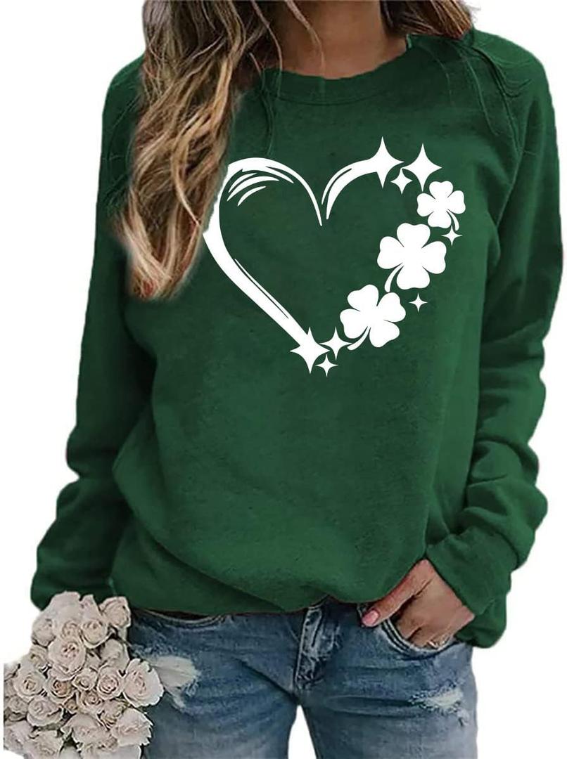 St Patricks Day Sweatshirt Women St Patricks Day Shirt Funny Shamrock Sweater Irish Lucky Long Sleeve Pullover Tops (Green, XL)