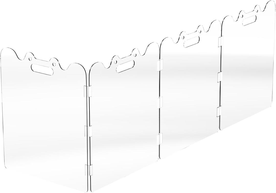 Clear Acrylic Pet Gate - 4 Panel，79” Width White, Indoor/Outdoor Use Foldable FreeStanding Puppy Gates for Dogs & Guinea Pigs, Doorway Stairs Barrier with Transparent Panels