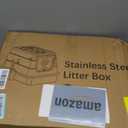 Stainless Steel Litter Box with Lid, Medium Enclosed Litter Tray with High Sided, Grey