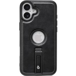 For iPhone 16 Plus Case Leather with Stand, Strong Magnetic Fits for MagSafe (Black, iPhone 16 Plus)