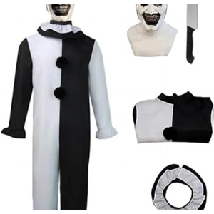 EJWCIG Art The Clown Costume with Mask,Scary Killer Clown Halloween Costume Creepy Cosplay Props for Kids 140