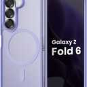 Magnetic Case for Samsung Galaxy Z fold 6 Case, Slim Translucent Matte Phone Cover with Shockproof TPU Frame & Scratch-Resistant PC Back, Strong Magnetic Ring, Lavender Purple