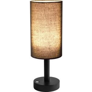 LALISU Small Table Lamp Nightstand Lamp Linen Lampshade Bedroom Wood Base Small Bedside Lamp for Night Stands, Desk Lamps for Reading Living Room, Office (LED Bulb Included) (Black and Cordless)