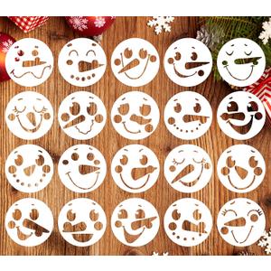 3 Snowman Face Stencils for Painting on Wood Slice, Christmas Stencils for Crafts Reusable Holiday Ornament Drawing Templates for Tiered Tray/Window/Shirts