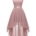 BeryLove Cocktail Formal Dresses 2025 Wedding Guest Party Prom Sleeveless Lace High Low Christmas Dress L