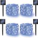 Dazzle Bright 4 Pack Solar String Lights Outdoor, Total 160FT 480LED Solar Powered Waterproof Fairy Lights 8 Modes, Silver Wire Lights for Christmas Patio Party Tree Yard Decoration (White)