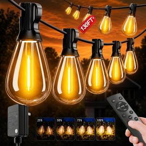 Likesky 130FT LED Outdoor String Lights with Remote Waterproof Patio Lights with Shatterproof S11 Bulbs, Dimmable Outside Hanging Light Connectable for Porch Backyard Yard Garden Decor 2700K