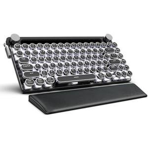 7KEYS Typewriter Keyboard Wireless Retro Style, Vintage Classical Round Keys Metal Mechanical Keyboard with Bluetooth5.0 and Wired for IPAD PC/Laptop Mac/Phone (Black Mini)