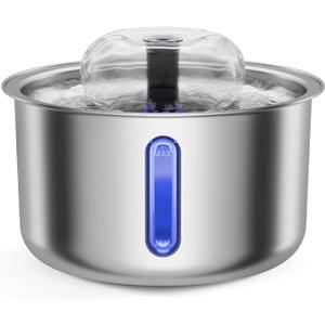 Stainless Steel Cat Water Fountain, 84oz/2.5L Automatic Pet Fountain Dog Water Dispenser with Replacement Filters & Silicone Mat for Cats, Dogs, Multiple Pets