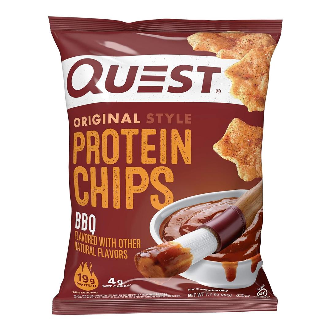 Quest Nutrition BBQ Protein Chips, 19g Protein, 4g Net Carb, Gluten Free, 1.1 oz (Pack of 12) (EXP 08/05/26)