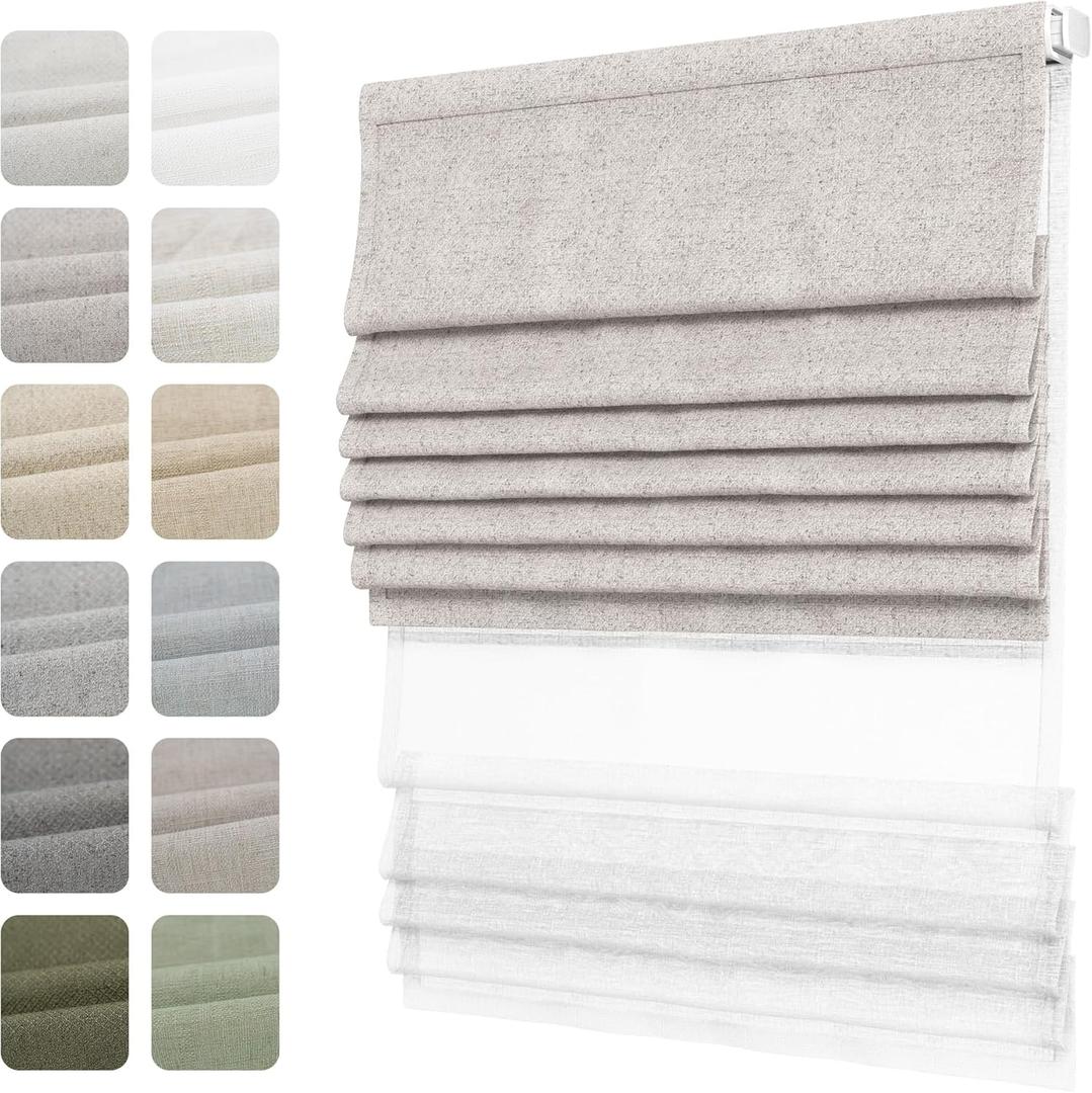 No Drill Day Night Roman Shades for Window, Cordless No Tool Blackout and Light Filtering 2 in 1 Double Fabric Roman Blinds with Thermal Insulated for Home Office, No Drill Day Night Type (Custom Size)