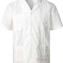 Mens Short Sleeve Button Down Cuban Guayabera Shirts (X-Large, White)