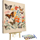 TUMOVO Butterfly Paint by Numbers Kit, Butterfly and Flowers Paint by Numbers for Adults Kids, Oil Painting with Brushes and Pigment, Modern Oil Painting for Wall Decor, 16x20 Inch (Framed)