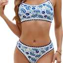 SEAFORM Women Two Piece High Waisted Bikini Set Boho Floral Print Swimsuit Tummy Control Bathing Suits Sexy Vintage Swimwear Size S
