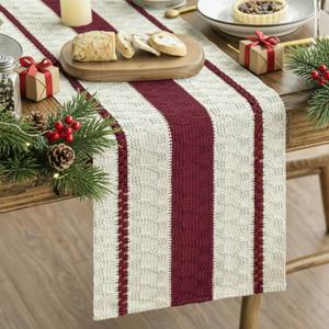 Artoid Mode Red Farmhouse Woven Rustic Table Runner, Seasonal Holiday Hollow Kitchen Dining Table Decoration for Home Party Decor 12x90 Inch