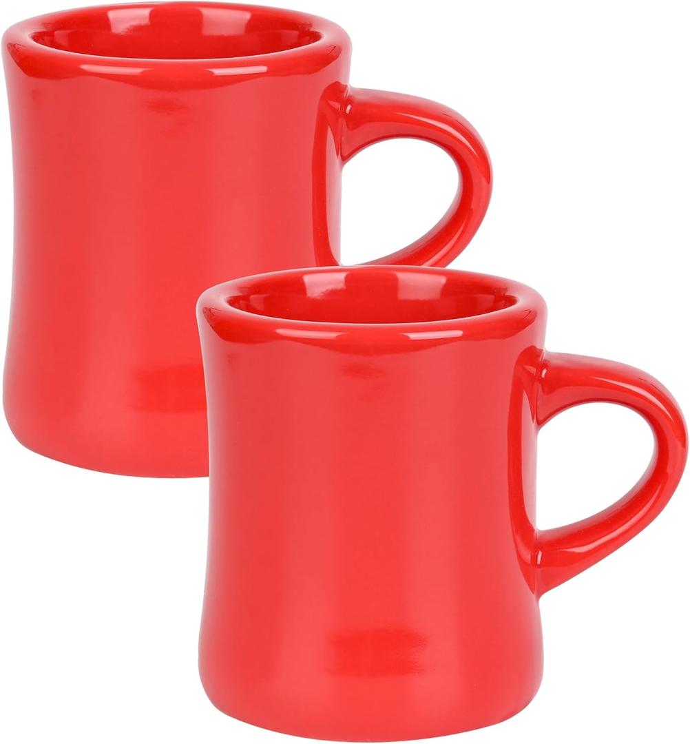 Vintage Ceramic Coffee Mugs Set of 2, 10oz Heavy Retro Diner Mugs, Thick & Sturdy for Coffee, Cocoa, or Latte, Microwave & Dishwasher Safe, Elegant Gift for Men, Women (Red)