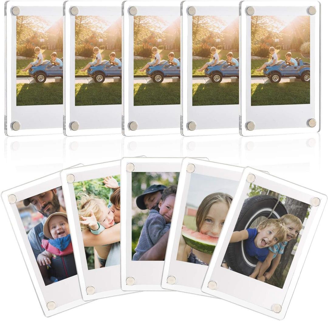 ONE WALL Acrylic Fridge Magnetic Frame, Double Sided Photo Refrigerator Magnet Picture Frame for Fujifilm Instax Mini, 2.36 x 3.54 Inch, Pack of 10