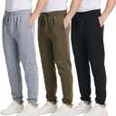 Real Essentials 3 Pack: Men's Fleece Elastic Bottom Jogger Sweatpants with Pockets Size 160