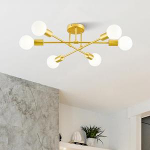 VONLUCE 6-Light Sputnik Light Fixture, 6-Light Flush Mount Ceiling Lights Gold with E26 Base, Modern Sputnik Chandelier for Living Room Kitchen Hallway Bedroom