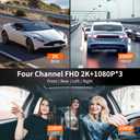 360 Dash Cam Front and Rear View 4 Channel Dash Camera FHD 2K+1080Px3 for Car, Inside/Back 170+2x150+170 Wide Angle, 8 IR Lamps Night Vision,WiFi,GPS, APP,G-Sensor with 64GB Card,24/7 Parking Mode
