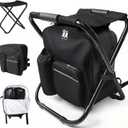 Folding Camping Chair Stool Backpack with Cooler Insulated Picnic Bag, Portable Hunting Fishing Multifunction Chair for Outdoors Hiking Hunting Travel (Black), 16.77 Inch X 13.85 Inch X 10.53 Inch