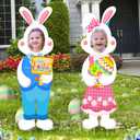 Capoda 2 Pcs Happy Easter Face Yard Signs Decorations Cute Bunny Egg Yard Sign with Stake Photo Props for Spring Easter Egg Hunt Party Supplies Patio Lawn Garden Outdoor Decor