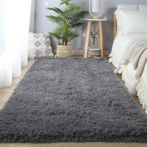 Area Rugs for Bedroom Living Room: 4x6 Grey Fuzzy Shag Shaggy Rug - Soft Plush Furry Bedside Dorm Throw Rug - Indoor Floor Carpet for Kids Girls Boys Home,Dark Gray