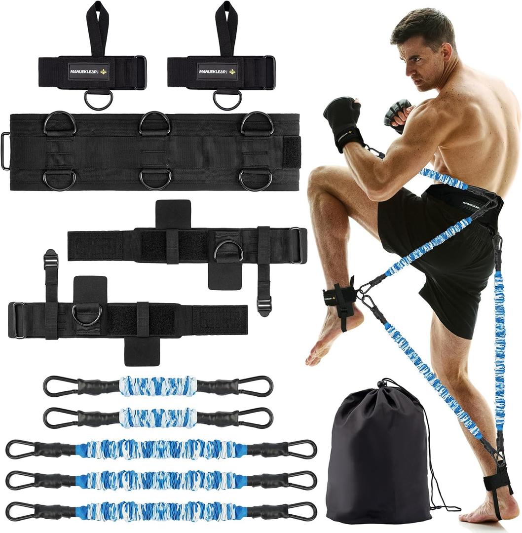MANUEKLEAR Shadow Boxing Resistance Bands for MMA and Martial Arts, Three Resistance Levels of Full Body Resistance Bands for Boxing Fitness to Enhance Speed and Power (Blue-175lbs)