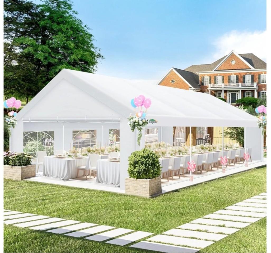 COBIZI 13X16 Party Tent Heavy Duty, Tents for Parties with 6 Removable Sidewalls & 4 Built-in Sandbag, Event Wedding Tent, UV 50+, Waterproof, White