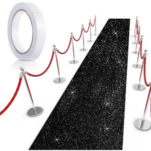 Tatuo Carpet Runner Runway Rug 55 GSM Thickness with Carpet Tape for Prom Wedding Halloween Christmas Outdoor Indoor Hallway Party Rug(2.46 x 16.4 Feet, Glitter Black)