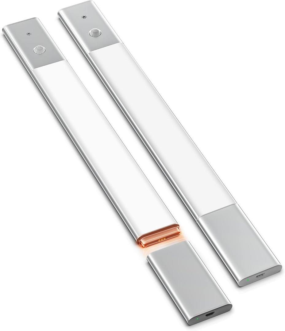 EZVALO 48 LED Under Cabinet Lighting, Motion Sensor Closet Light with Detachable Battery, Wireless LED Magnetic Light for Kitchen, Wardrobe-15.8Inch (2pcs (Short), Silver)