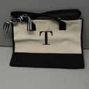 Personalized Initial Canvas Beach Bag, Monogrammed Gift Tote Bag for Women